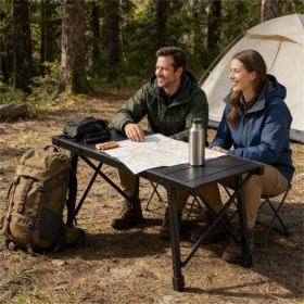 Folding picnic table, camping table, outdoor table, coffee table, black
