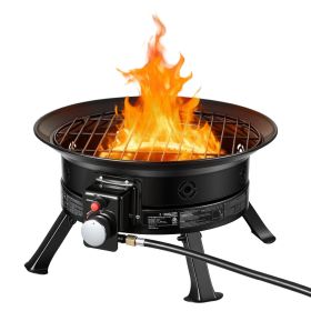 Propane Fire Pit 19-Inch, 53,000 BTU Portable Gas Fire Pit, with Grill Grate & Lava Rocks, Adjustable Flame, Folding Legs