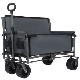 3-in-1 Convertible Folding Wagon Cart with Bench Seat & Storage - 500lbs Heavy-Duty Utility Wagon, 180L Capacity All-Terrain Wheels for Camping,