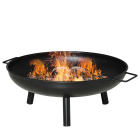 fire23" Round Outdoor Fire Pit, Portable Firepit Fireplace with Support Legs for Garden, Patio, Camping, Bonfire, Black